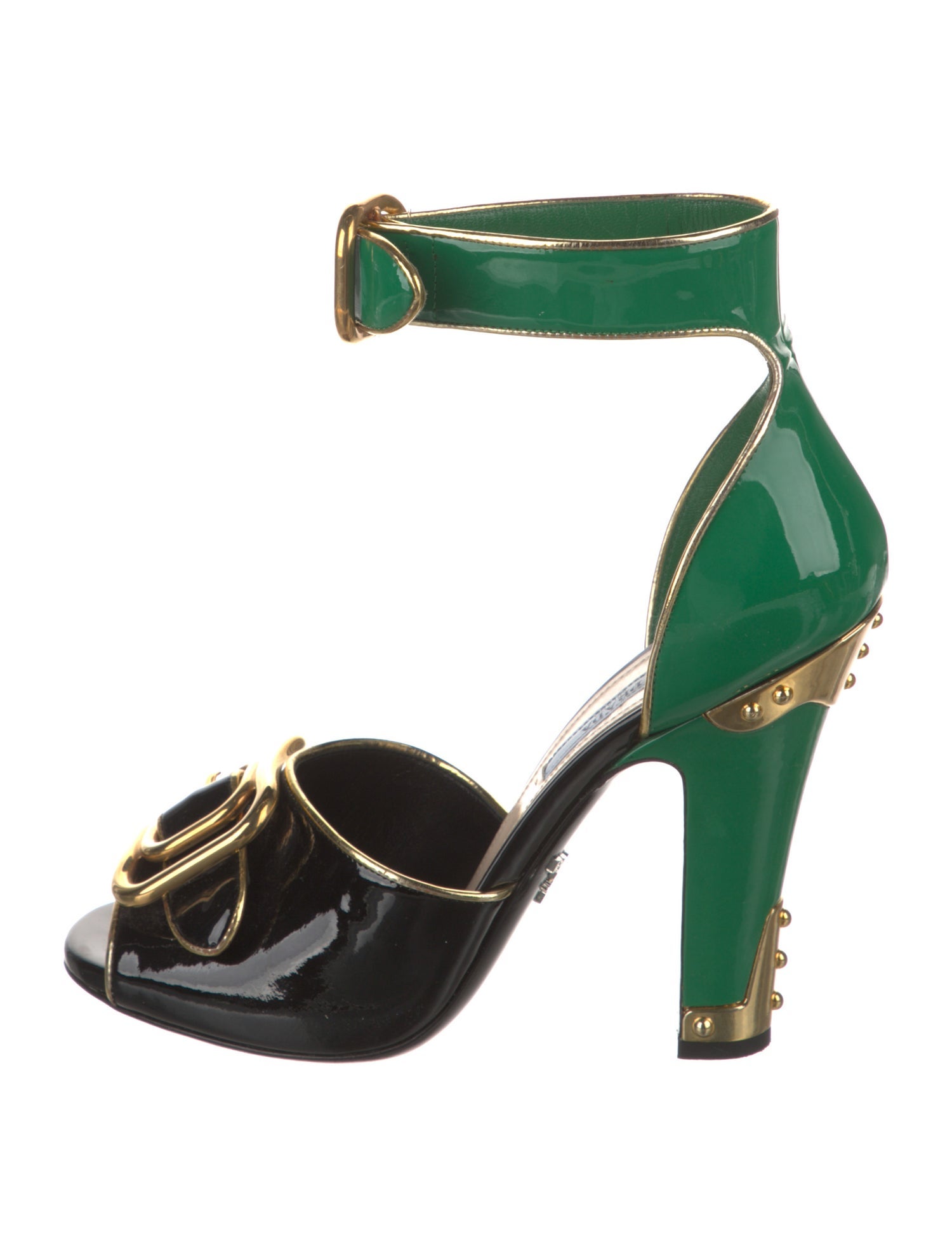 Prada Patent Leather Colorblock Pattern Sandals