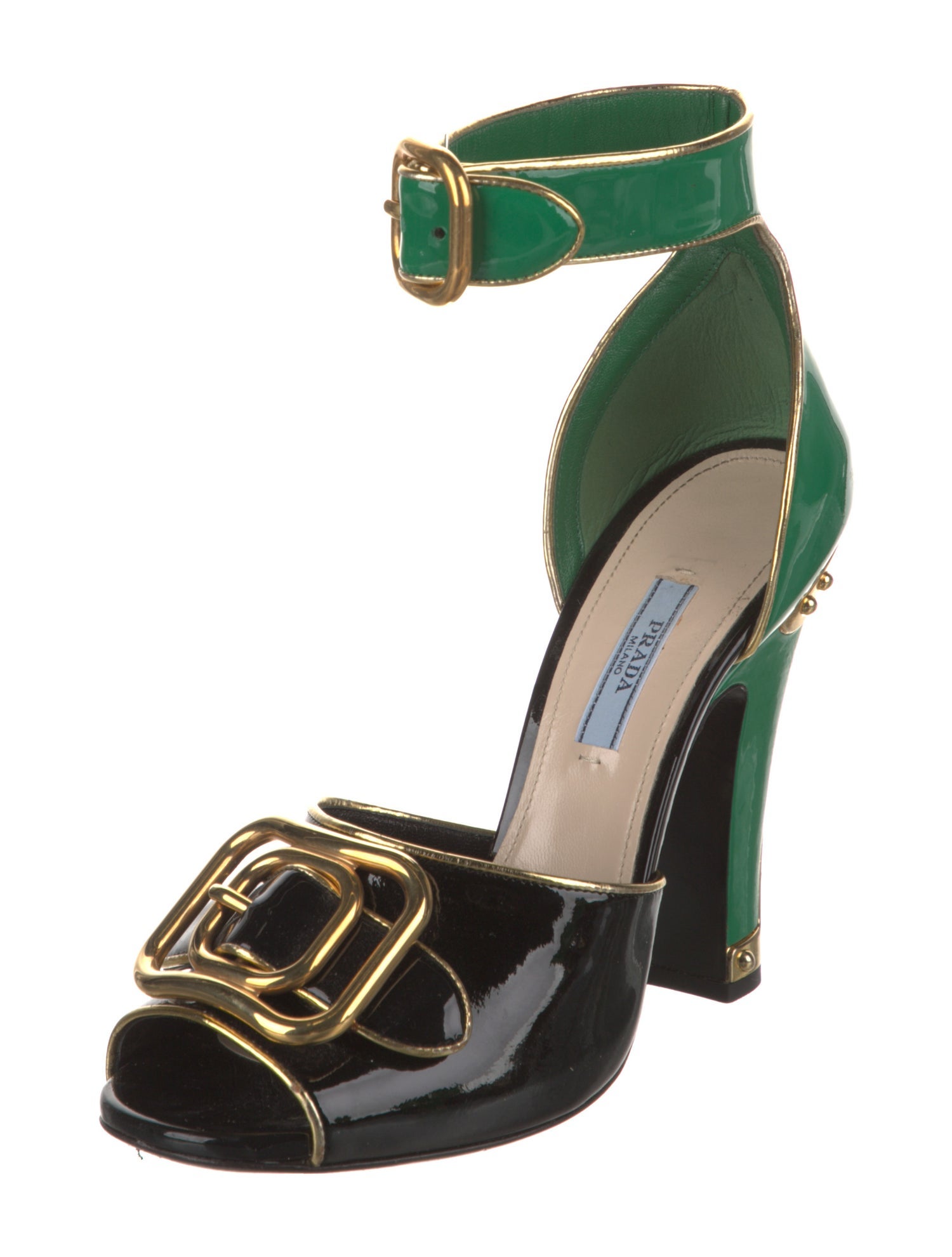 Prada Patent Leather Colorblock Pattern Sandals