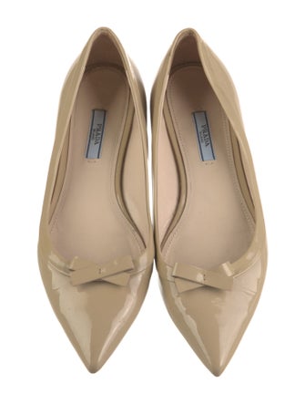 Prada Patent Leather Bow Accents Ballet Flats
