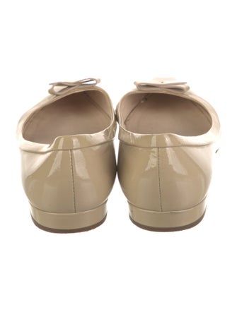 Prada Patent Leather Bow Accents Ballet Flats