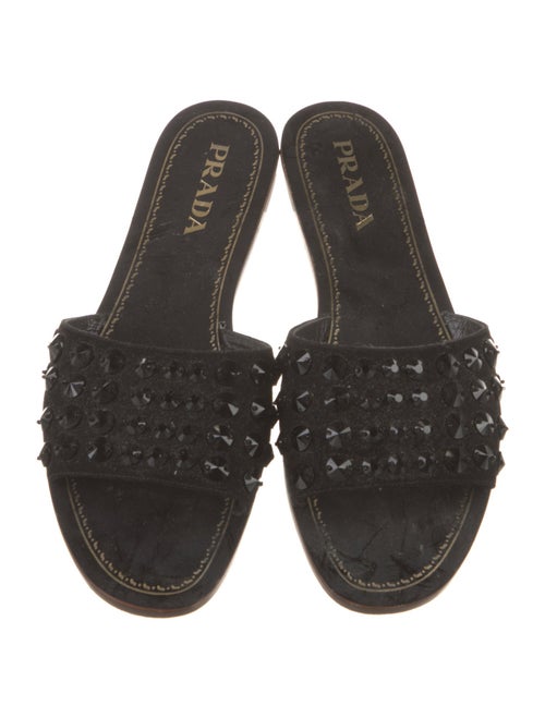Prada Suede Crystal Embellishments Slides