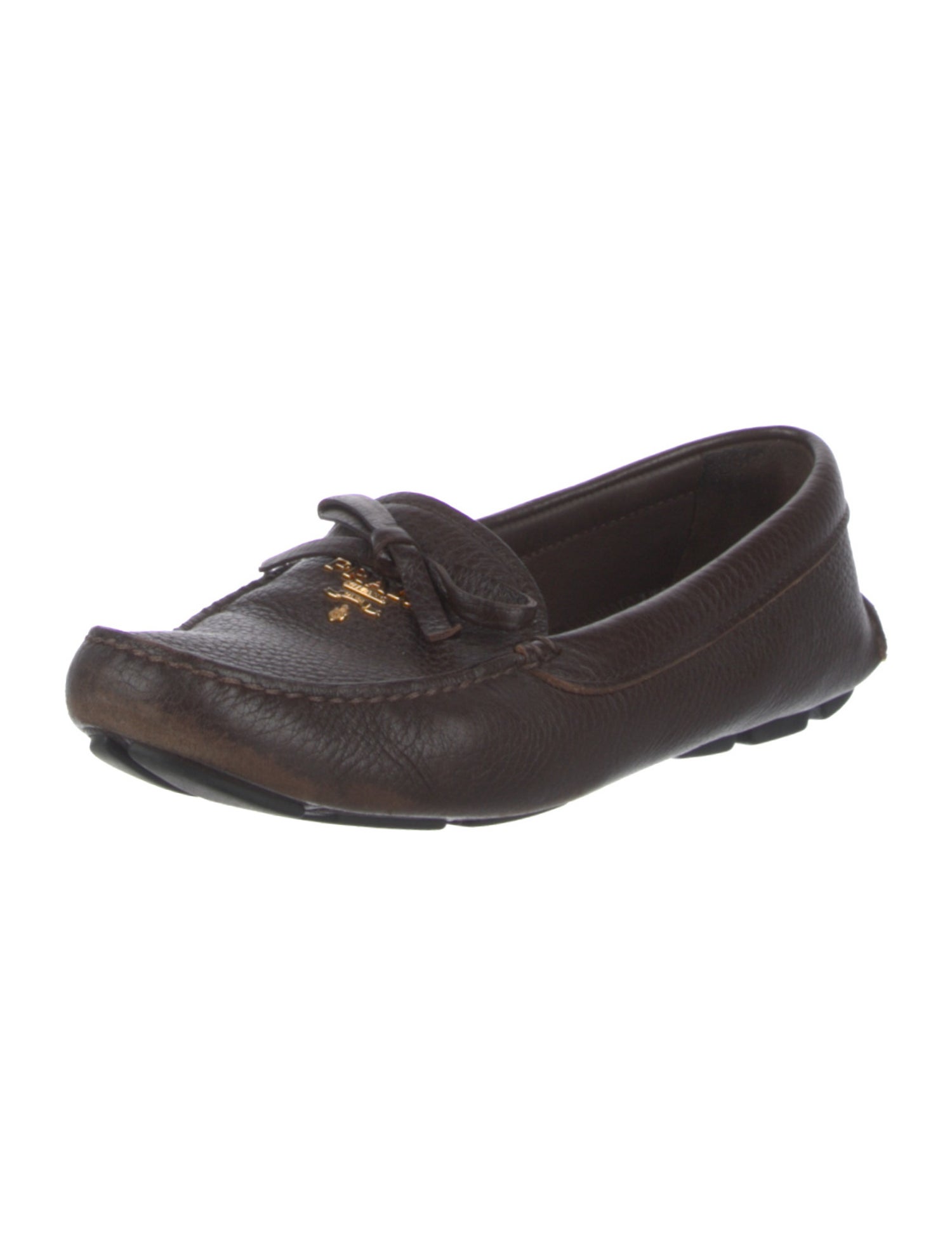 Prada Leather Bow Accents Loafers