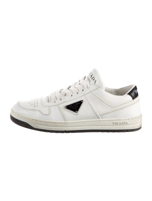 Prada Enameled Metal Triangle Leather Sneakers