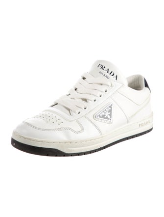Prada Enameled Metal Triangle Leather Sneakers