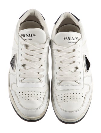 Prada Enameled Metal Triangle Leather Sneakers