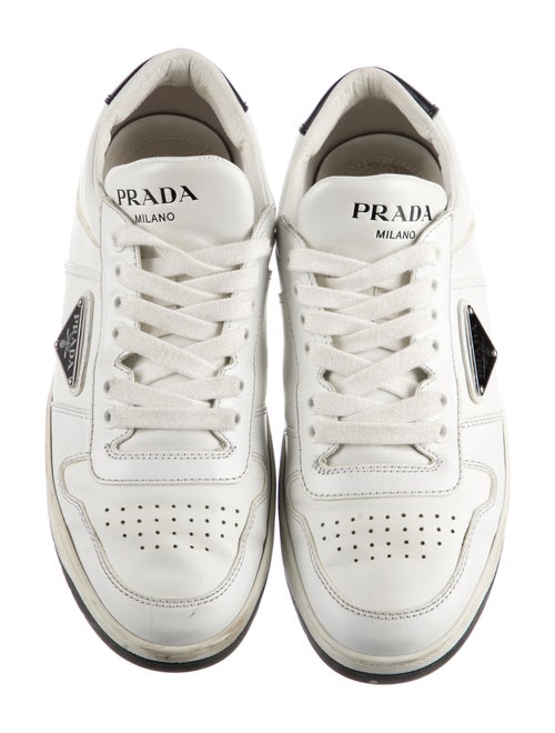 Prada Enameled Metal Triangle Leather Sneakers