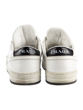 Prada Enameled Metal Triangle Leather Sneakers