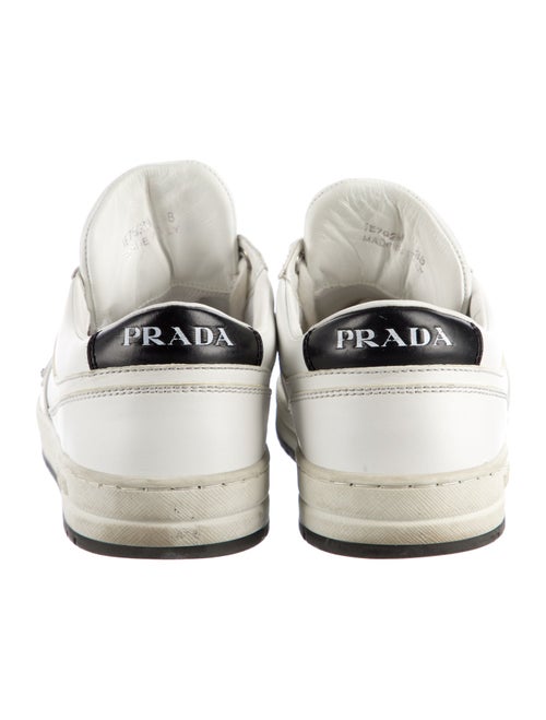 Prada Enameled Metal Triangle Leather Sneakers