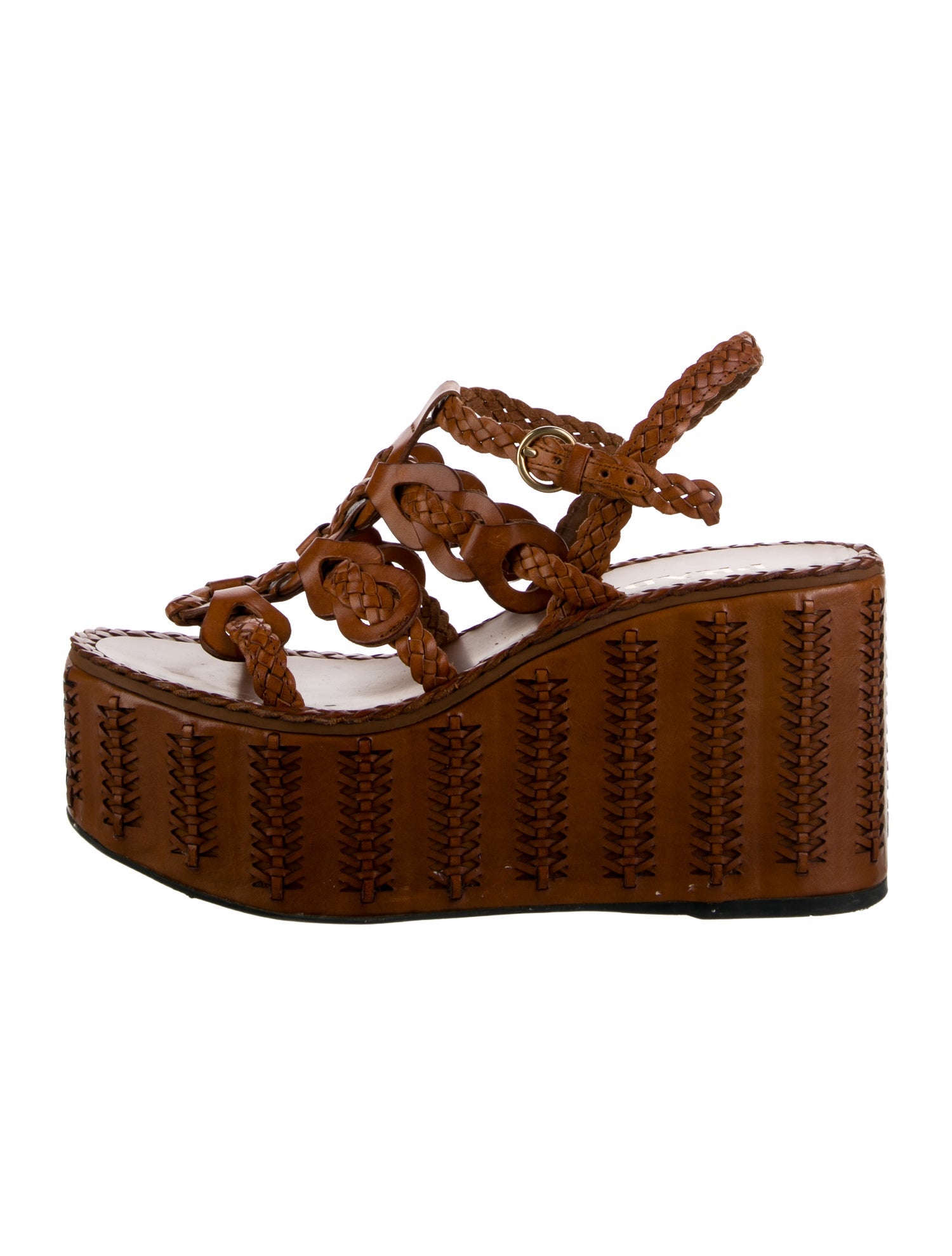 Prada Leather Braided Accents Slingback Sandals