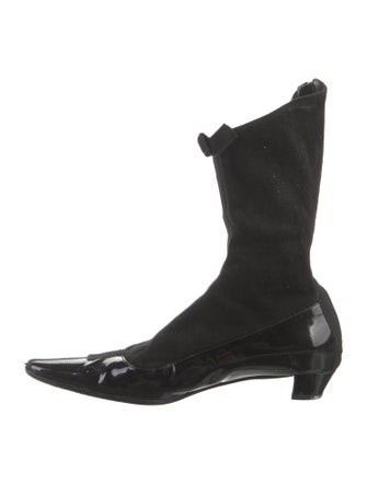 Prada Patent Leather Grosgrain Trim Sock Boots