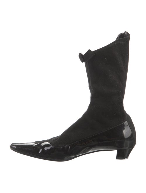 Prada Patent Leather Grosgrain Trim Sock Boots