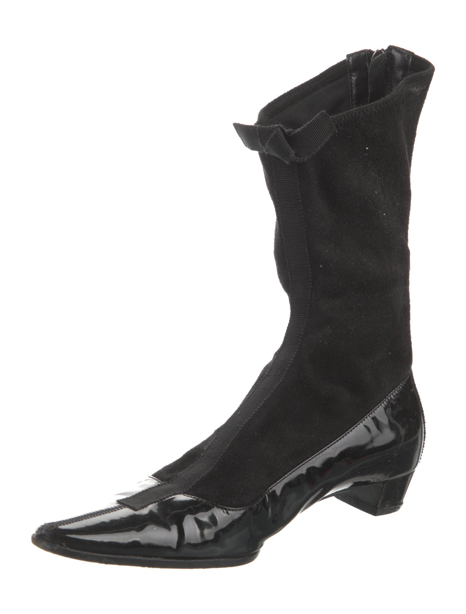 Prada Patent Leather Grosgrain Trim Sock Boots