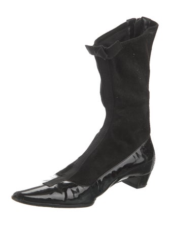 Prada Patent Leather Grosgrain Trim Sock Boots