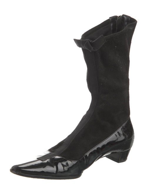 Prada Patent Leather Grosgrain Trim Sock Boots