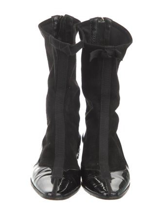 Prada Patent Leather Grosgrain Trim Sock Boots