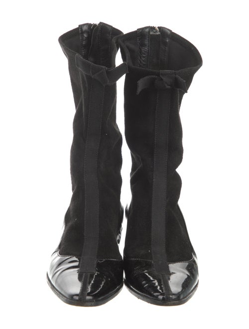 Prada Patent Leather Grosgrain Trim Sock Boots