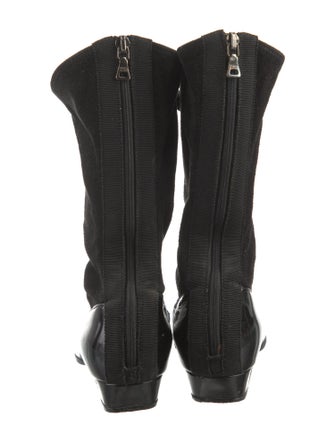 Prada Patent Leather Grosgrain Trim Sock Boots