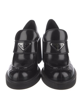 Prada Enameled Metal Triangle Patent Leather Pumps