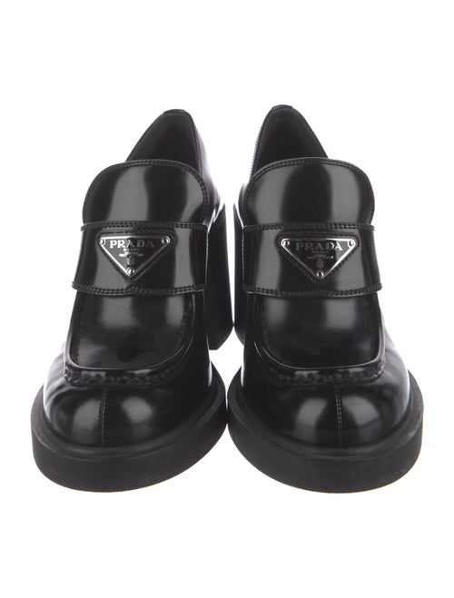 Prada Enameled Metal Triangle Patent Leather Pumps