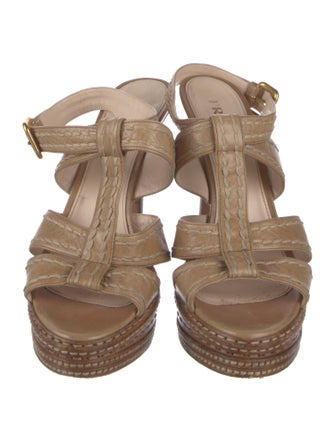 Prada Leather Whipstitch Trim Slingback Sandals