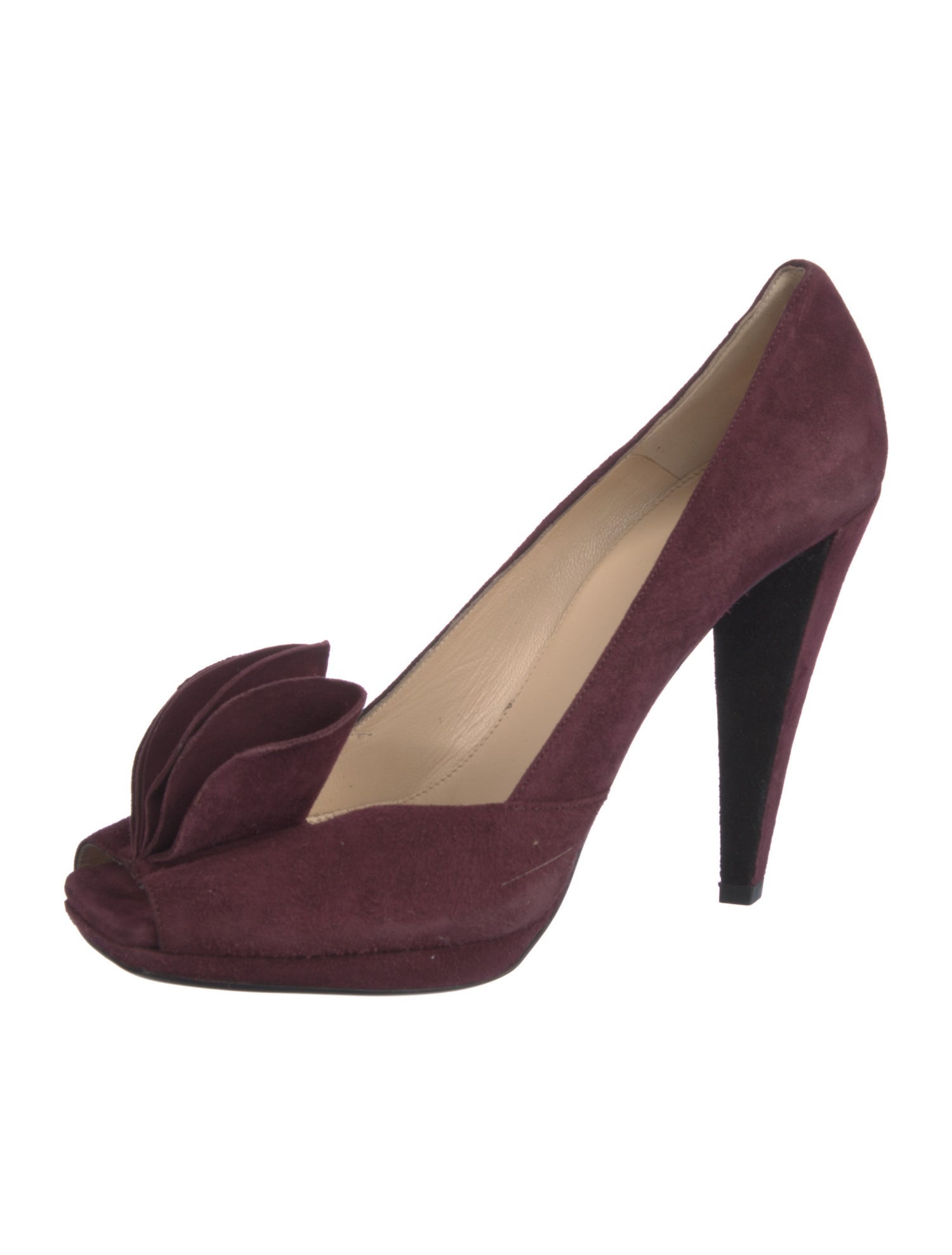 Prada Suede Ruffle Embellishment Pumps