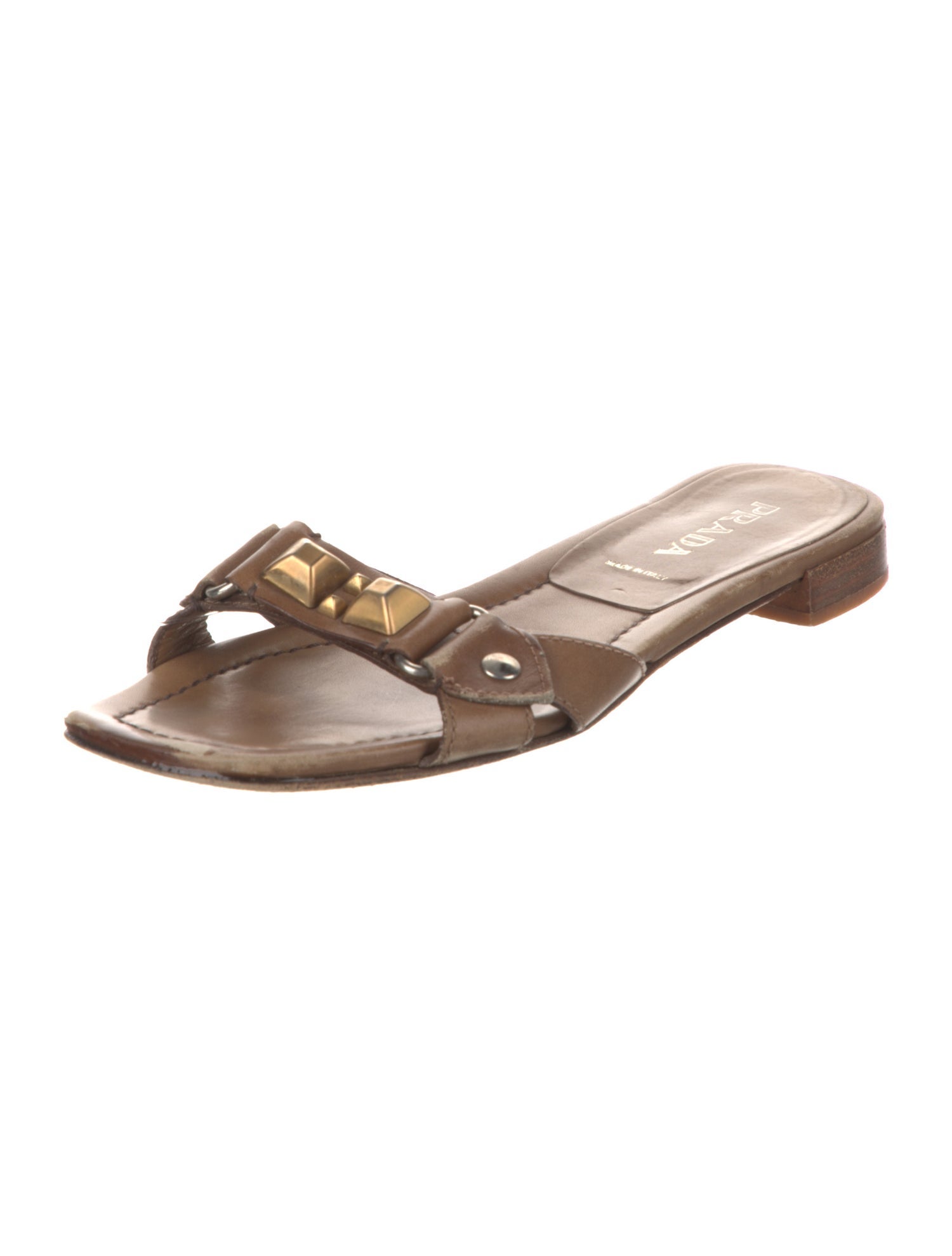 Prada Leather Studded Accents Slides