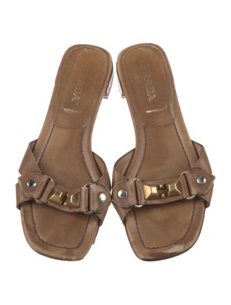 Prada Leather Studded Accents Slides