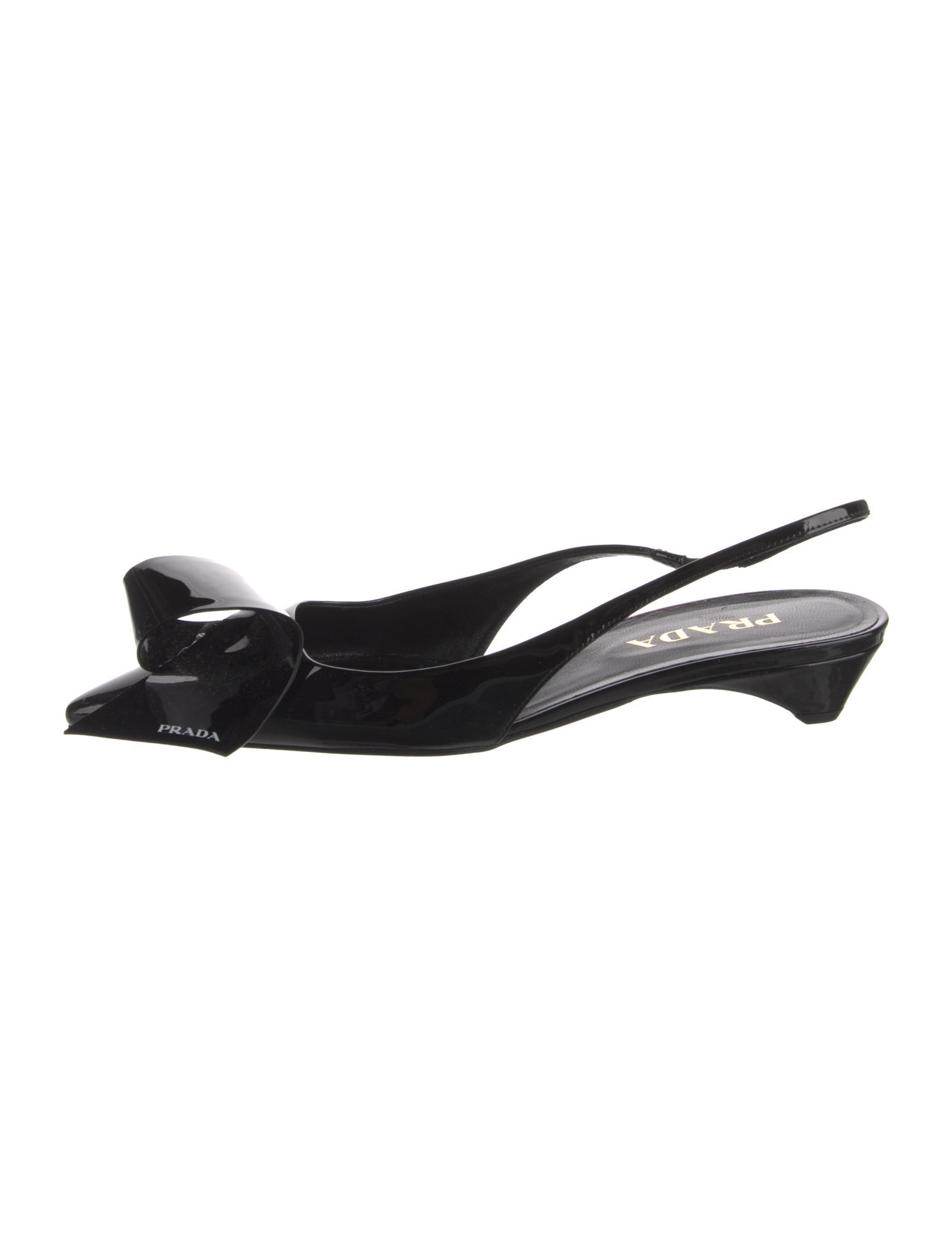 Prada Patent Leather Bow Accents Slingback Flats