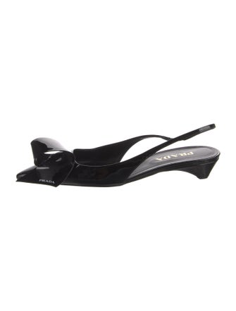 Prada Patent Leather Bow Accents Slingback Flats