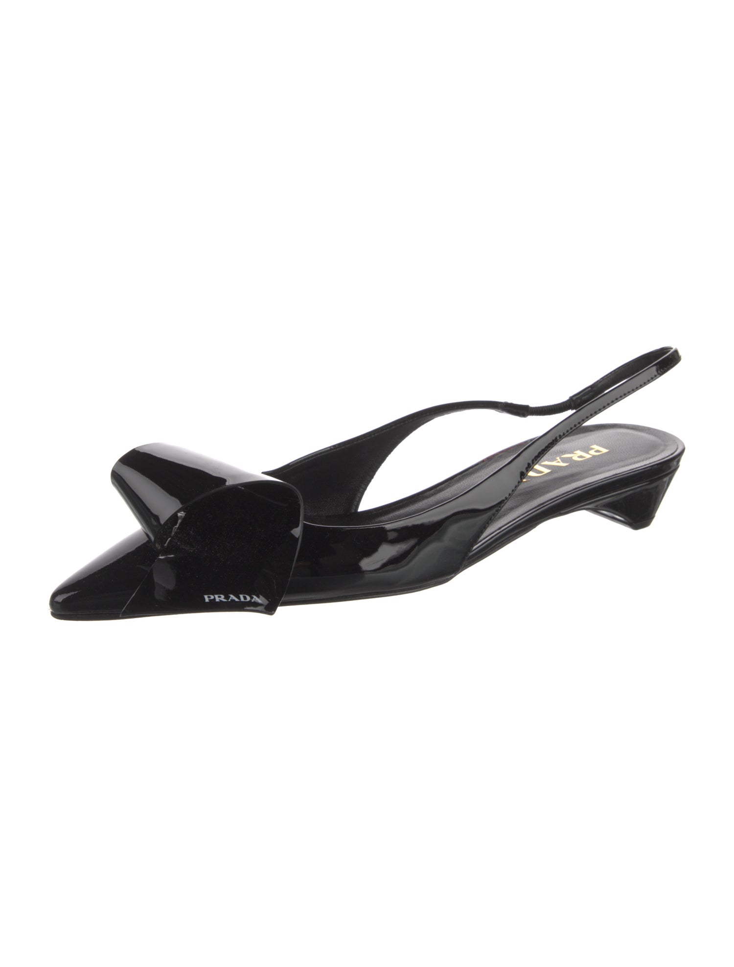 Prada Patent Leather Bow Accents Slingback Flats