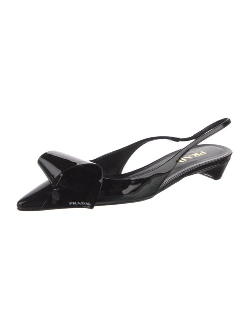 Prada Patent Leather Bow Accents Slingback Flats