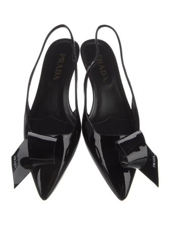 Prada Patent Leather Bow Accents Slingback Flats