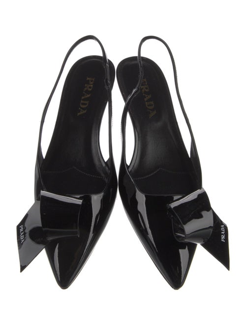 Prada Patent Leather Bow Accents Slingback Flats