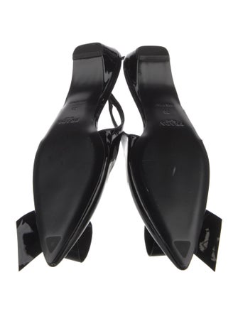 Prada Patent Leather Bow Accents Slingback Flats