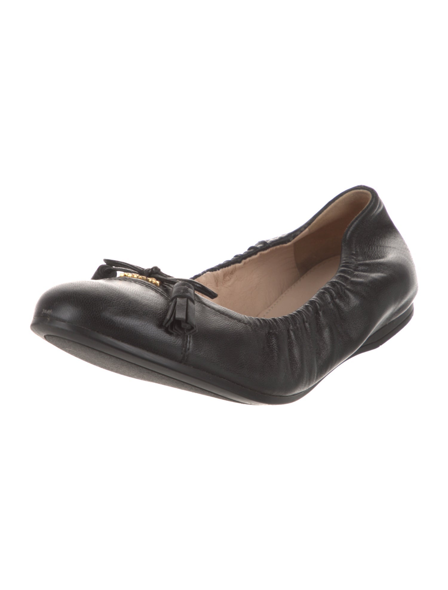 Prada Leather Bow Accents Ballet Flats