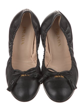 Prada Leather Bow Accents Ballet Flats