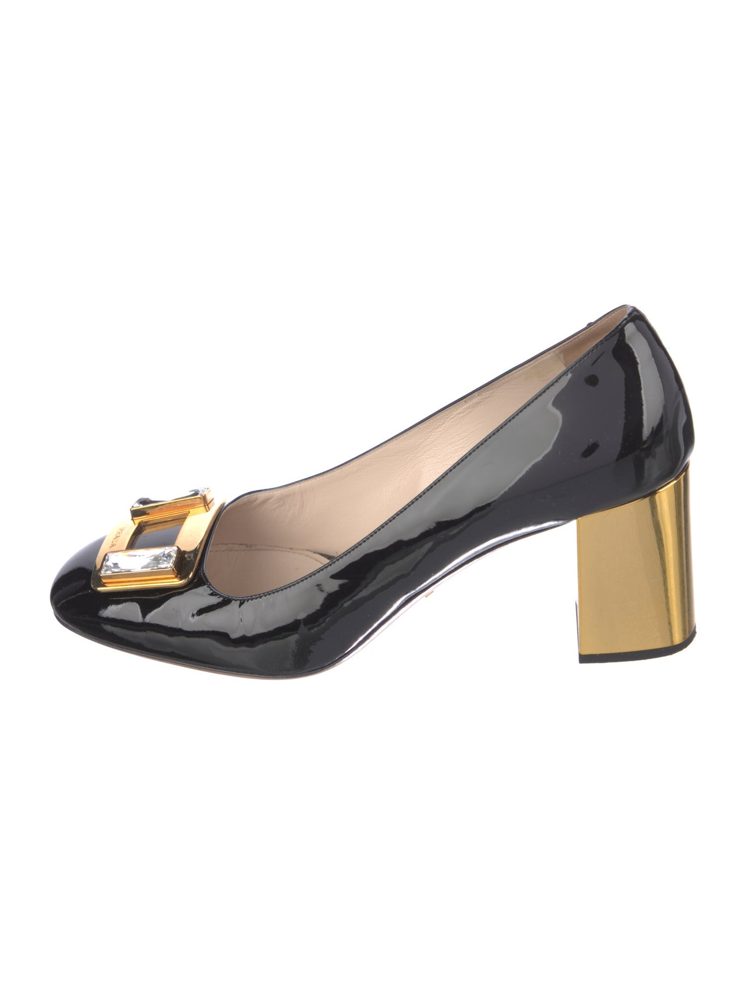 Prada Patent Leather Crystal Embellishments Pumps