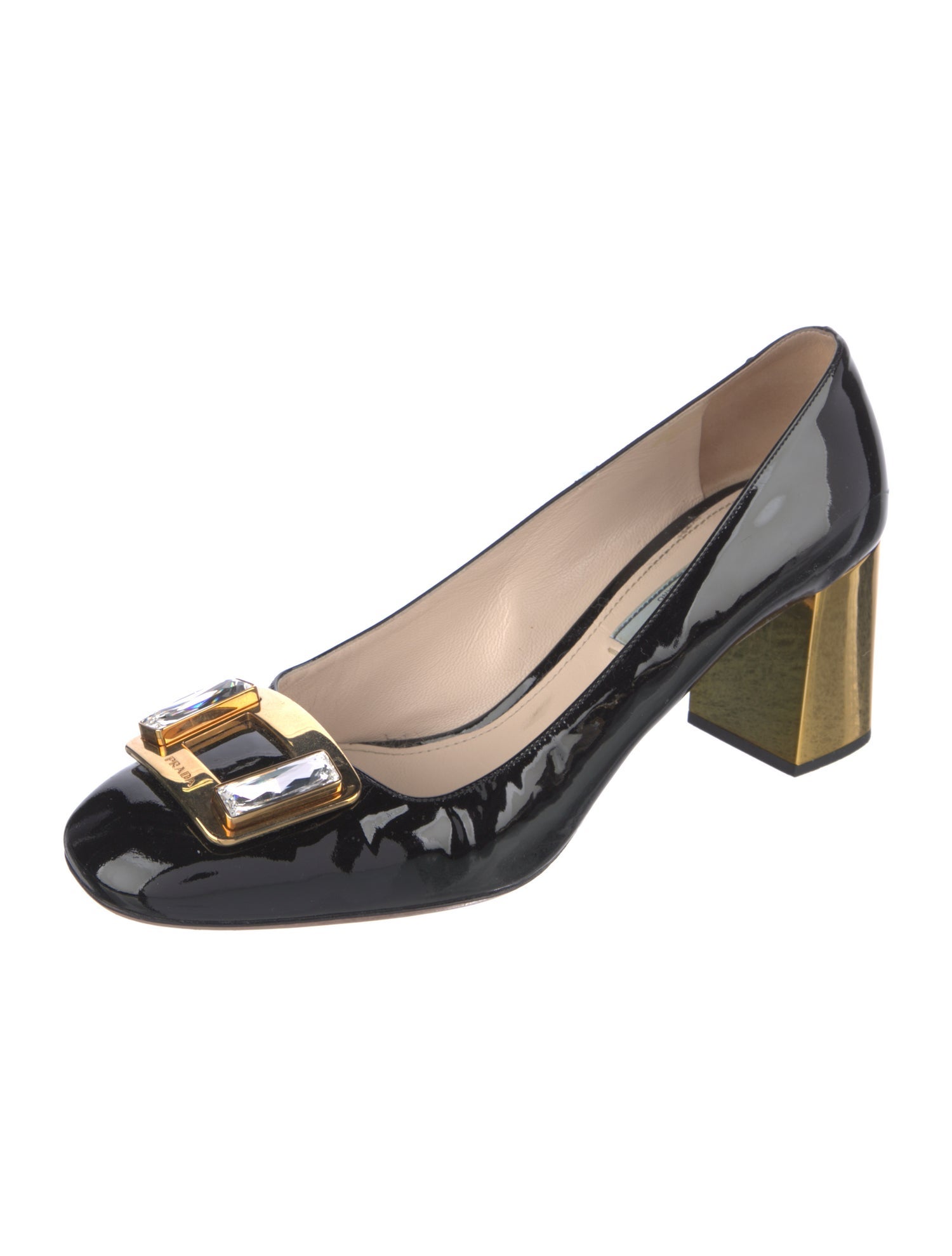 Prada Patent Leather Crystal Embellishments Pumps
