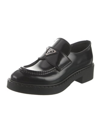 Prada Enameled Metal Triangle Leather Oxfords