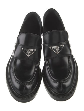 Prada Enameled Metal Triangle Leather Oxfords