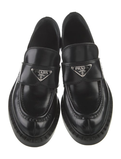 Prada Enameled Metal Triangle Leather Oxfords