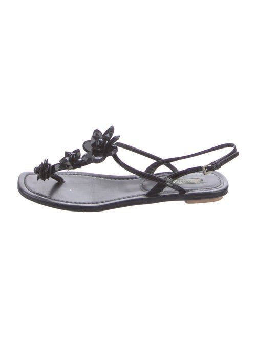 Prada Patent Leather Beaded Accents T-Strap Sandals