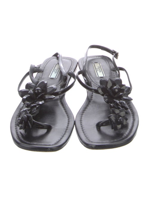 Prada Patent Leather Beaded Accents T-Strap Sandals