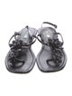 Prada Patent Leather Beaded Accents T-Strap Sandals