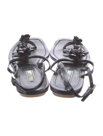 Prada Patent Leather Beaded Accents T-Strap Sandals