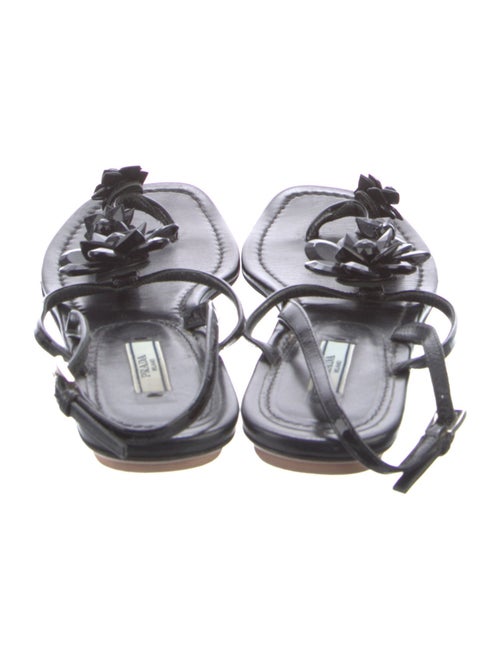 Prada Patent Leather Beaded Accents T-Strap Sandals