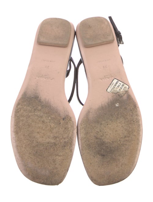 Prada Patent Leather Beaded Accents T-Strap Sandals