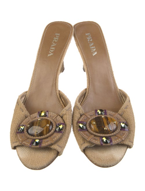 Prada Canvas Crystal Embellishments Slides