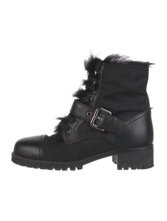 Prada Leather Fur Trim Combat Boots