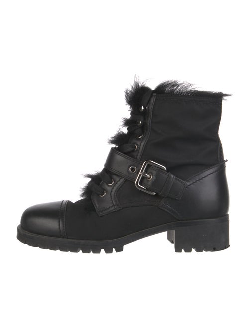 Prada Leather Fur Trim Combat Boots